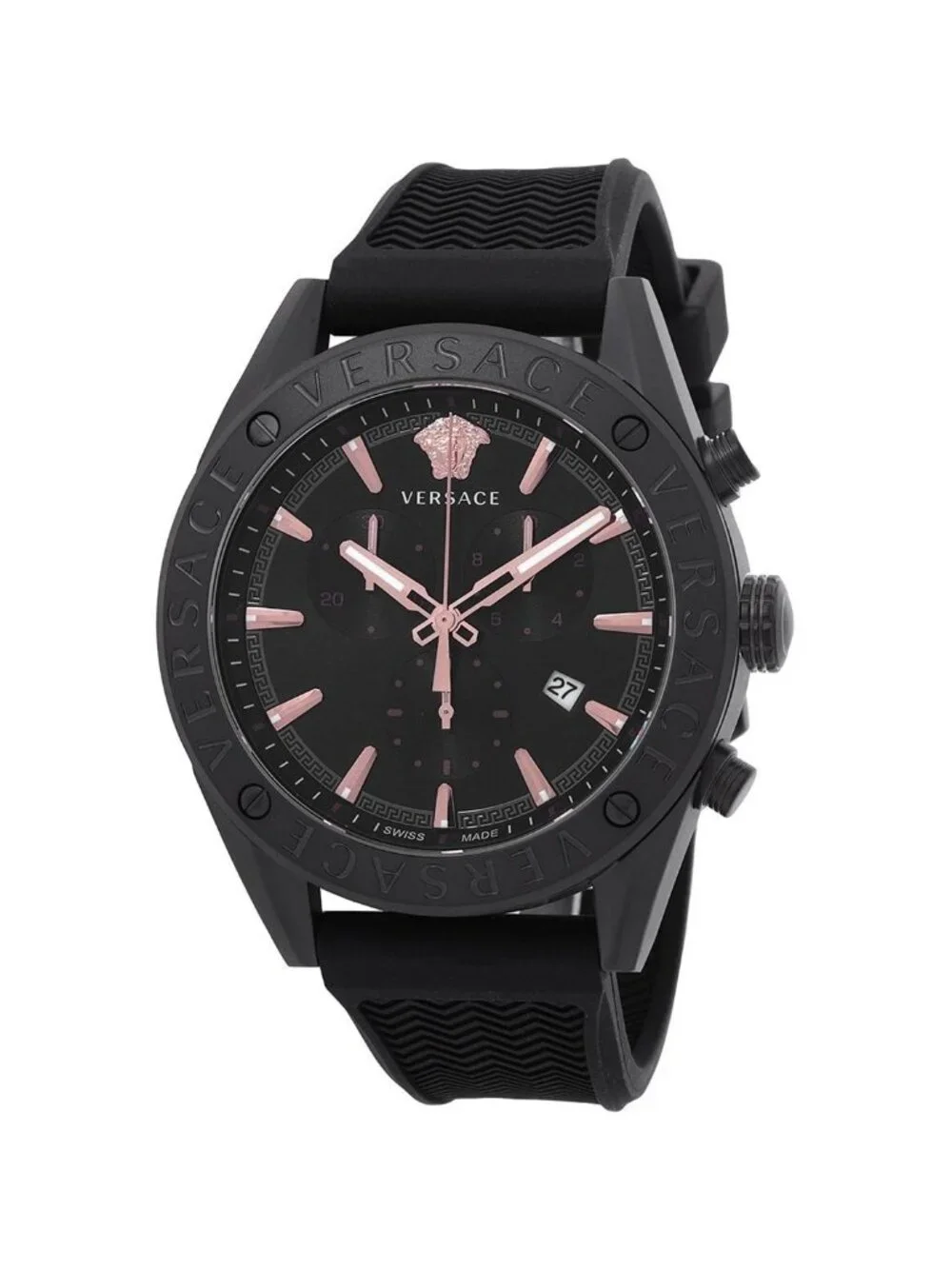 NWT Versace V-Chrono Quartz Black Dial Men's Watch